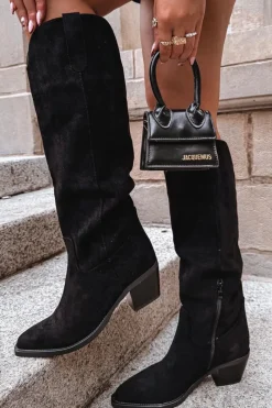 Discount Boto Kozaki Kowbojki Damskie Na Obcasie Z Eko Zamszu Czarne Esmira