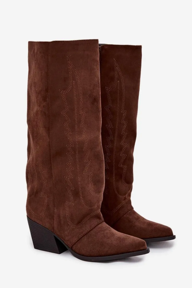 Kozaki Kowbojki Damskie Na Zamek Brązowe Isalina Damskie Kozaki Ocieplane|Kozaki Na Słupku