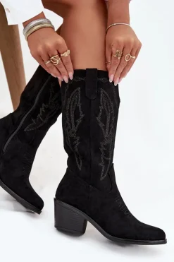 Discount Kozaki Kowbojki Damskie Na Obcasie Ocieplane Vinceza 16508 Czarne Damskie Kozaki Na Obcasie|Kozaki Zamszowe