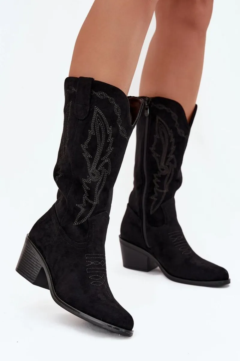 Discount Kozaki Kowbojki Damskie Na Obcasie Ocieplane Vinceza 16508 Czarne Damskie Kozaki Na Obcasie|Kozaki Zamszowe