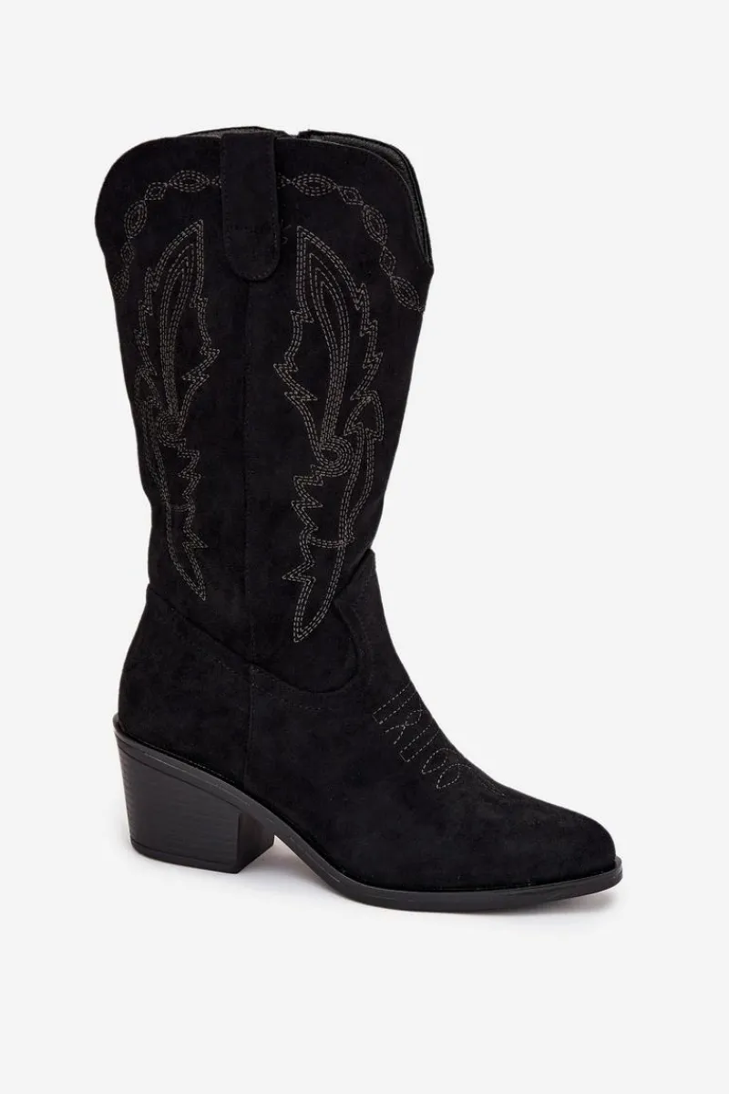 Discount Kozaki Kowbojki Damskie Na Obcasie Ocieplane Vinceza 16508 Czarne Damskie Kozaki Na Obcasie|Kozaki Zamszowe