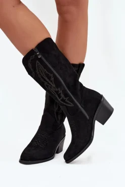 Discount Kozaki Kowbojki Damskie Na Obcasie Ocieplane Vinceza 16508 Czarne Damskie Kozaki Na Obcasie|Kozaki Zamszowe