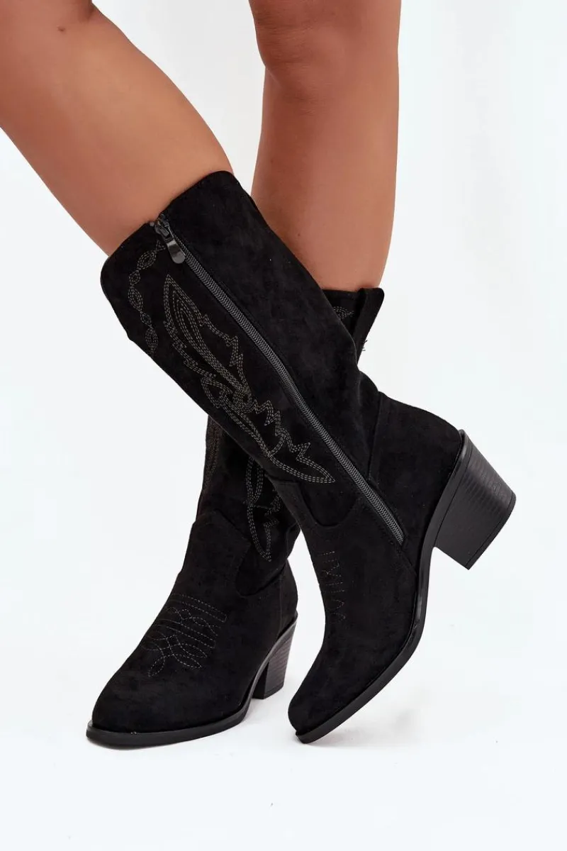 Discount Kozaki Kowbojki Damskie Na Obcasie Ocieplane Vinceza 16508 Czarne Damskie Kozaki Na Obcasie|Kozaki Zamszowe