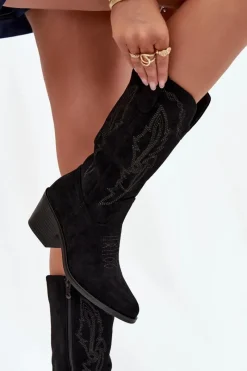 Discount Kozaki Kowbojki Damskie Na Obcasie Ocieplane Vinceza 16508 Czarne Damskie Kozaki Na Obcasie|Kozaki Zamszowe