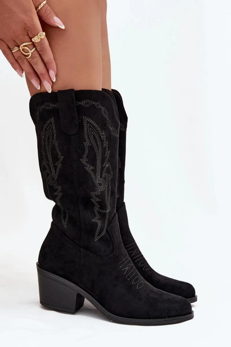 Discount Kozaki Kowbojki Damskie Na Obcasie Ocieplane Vinceza 16508 Czarne Damskie Kozaki Na Obcasie|Kozaki Zamszowe