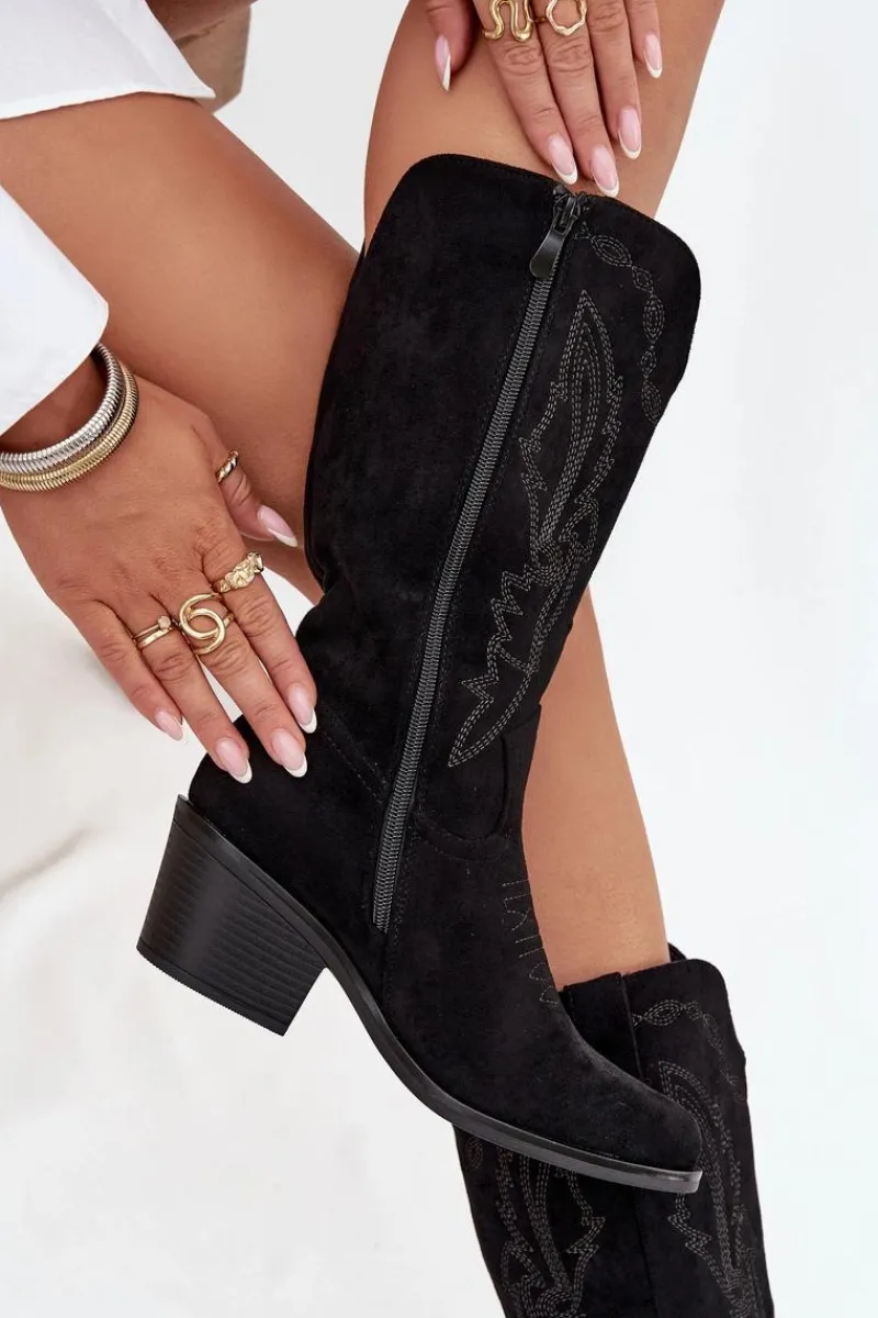 Discount Kozaki Kowbojki Damskie Na Obcasie Ocieplane Vinceza 16508 Czarne Damskie Kozaki Na Obcasie|Kozaki Zamszowe