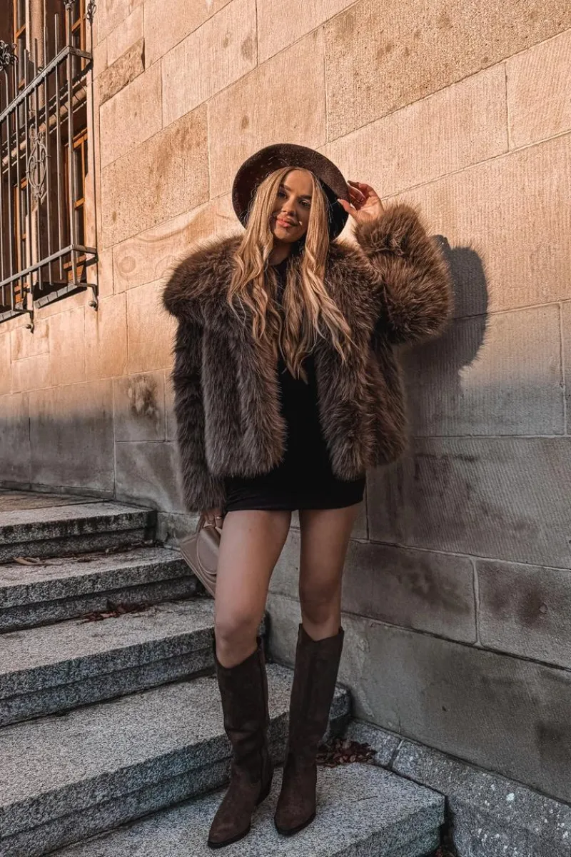 Kozaki Na Słupku|Kozaki Przed Kolano>Boto Kozaki Kowbojki Damskie Na Obcasie Z Eko Zamszu Brązowe Esmira Brązowy