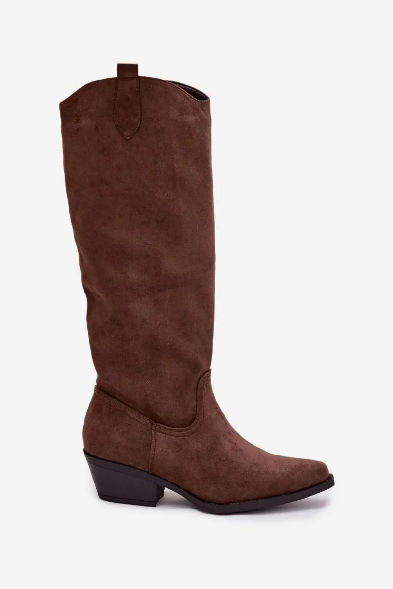 Kozaki Na Słupku|Kozaki Przed Kolano>Boto Kozaki Kowbojki Damskie Na Obcasie Z Eko Zamszu Brązowe Esmira Brązowy