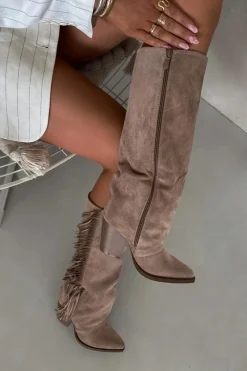 Online Kozaki Kowbojki Damskie Z Frędzlami Na Słupku Beżowe Tivara Damskie Kozaki Ocieplane|Kozaki Na Słupku