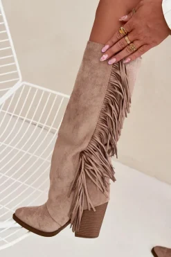 Online Kozaki Kowbojki Damskie Z Frędzlami Na Słupku Beżowe Tivara Damskie Kozaki Ocieplane|Kozaki Na Słupku