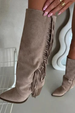 Online Kozaki Kowbojki Damskie Z Frędzlami Na Słupku Beżowe Tivara Damskie Kozaki Ocieplane|Kozaki Na Słupku