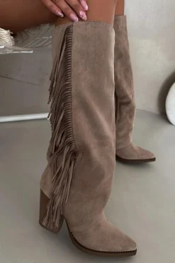 Online Kozaki Kowbojki Damskie Z Frędzlami Na Słupku Beżowe Tivara Damskie Kozaki Ocieplane|Kozaki Na Słupku