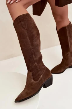 Discount Kozaki Kowbojki Z Naturalnego Zamszu Ocieplane 4225 Brązowe Damskie Kozaki Ocieplane|Kozaki Wiosenne