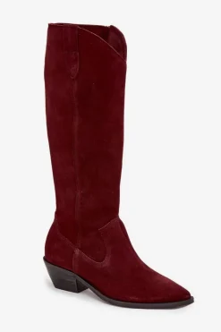 Clearance Zazoo Kozaki Kowbojki Z Naturalnego Zamszu Ocieplane 4225 Bordowe Czerwony