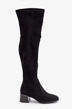 Discount Boto Kozaki Na Obcasie Klocku Za Kolano Z Eko Zamszu Czarne Galadi