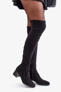 Discount Boto Kozaki Na Obcasie Klocku Za Kolano Z Eko Zamszu Czarne Galadi