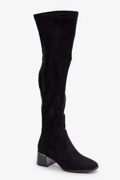 Discount Boto Kozaki Na Obcasie Klocku Za Kolano Z Eko Zamszu Czarne Galadi
