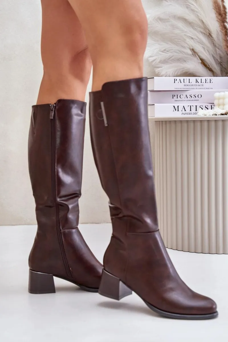 Boto Kozaki Na Obcasie Z Eko Skóry Przed Kolano Brązowe Izanae