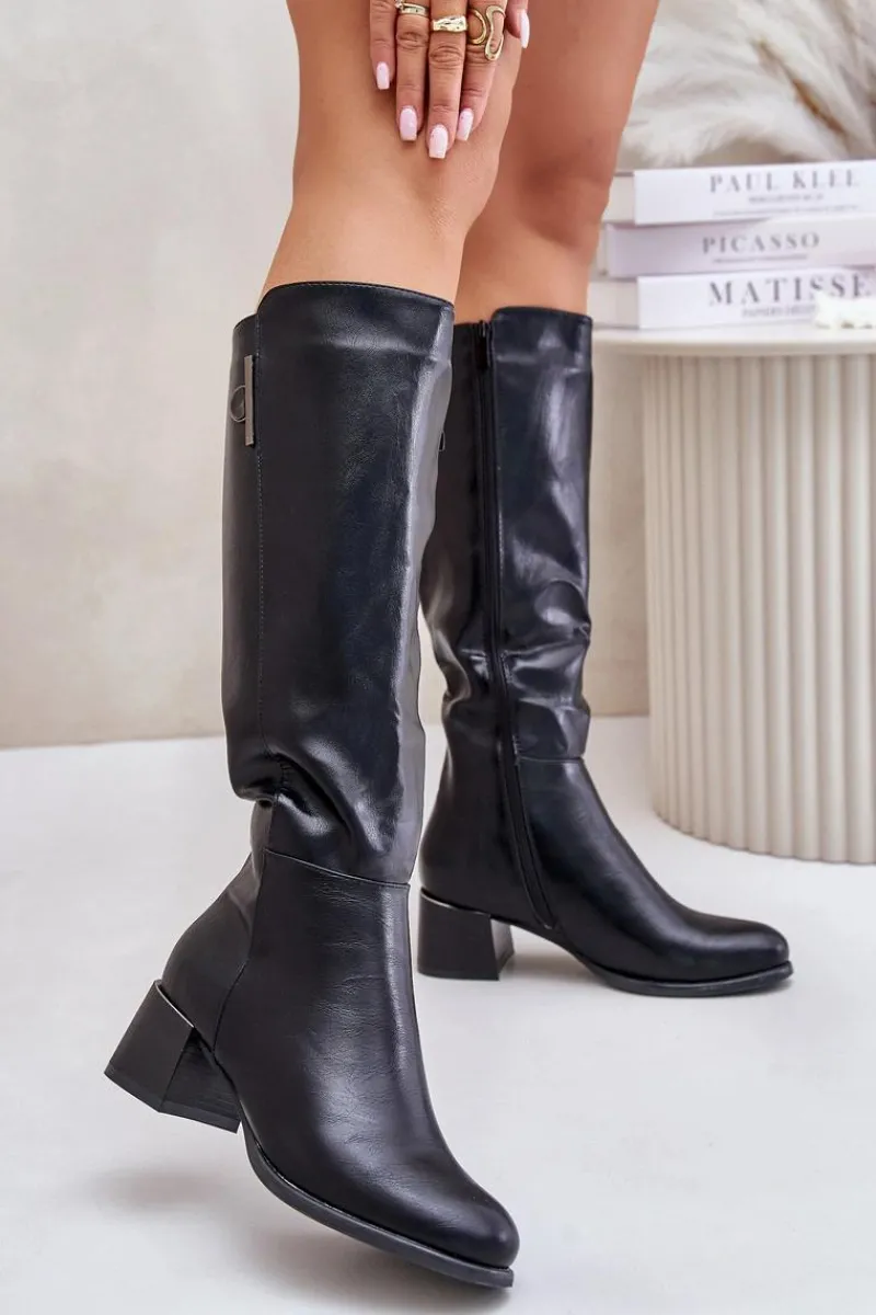 Hot Kozaki Na Obcasie Z Eko Skóry Przed Kolano Czarne Izanae Damskie Kozaki Ocieplane|Kozaki Przed Kolano