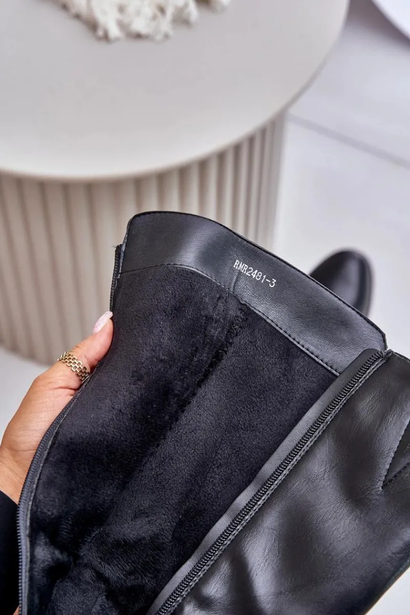 Hot Kozaki Na Obcasie Z Eko Skóry Przed Kolano Czarne Izanae Damskie Kozaki Ocieplane|Kozaki Przed Kolano