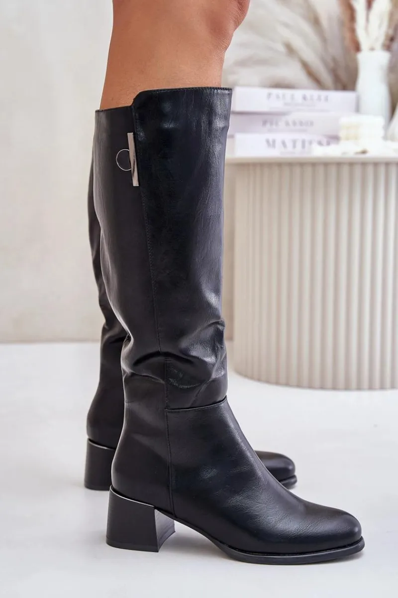 Hot Kozaki Na Obcasie Z Eko Skóry Przed Kolano Czarne Izanae Damskie Kozaki Ocieplane|Kozaki Przed Kolano