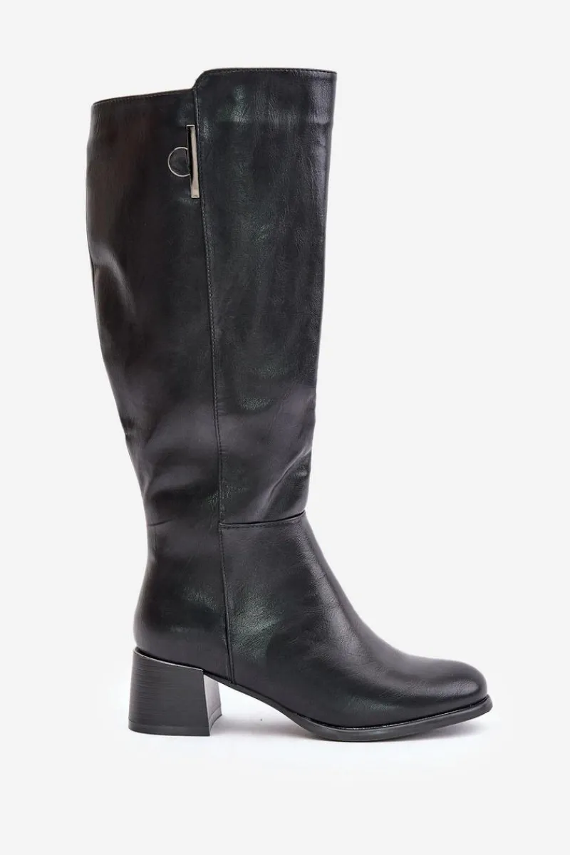 Hot Kozaki Na Obcasie Z Eko Skóry Przed Kolano Czarne Izanae Damskie Kozaki Ocieplane|Kozaki Przed Kolano