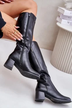 Hot Kozaki Na Obcasie Z Eko Skóry Przed Kolano Czarne Izanae Damskie Kozaki Ocieplane|Kozaki Przed Kolano