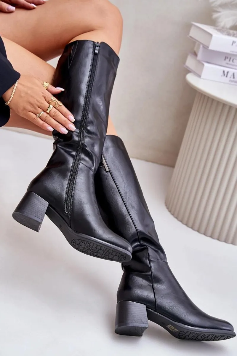 Hot Kozaki Na Obcasie Z Eko Skóry Przed Kolano Czarne Izanae Damskie Kozaki Ocieplane|Kozaki Przed Kolano