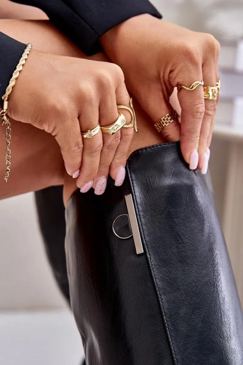 Hot Kozaki Na Obcasie Z Eko Skóry Przed Kolano Czarne Izanae Damskie Kozaki Ocieplane|Kozaki Przed Kolano