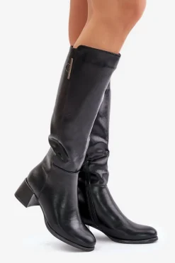 Hot Kozaki Na Obcasie Z Eko Skóry Przed Kolano Czarne Izanae Damskie Kozaki Ocieplane|Kozaki Przed Kolano
