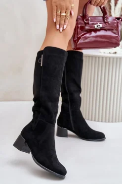 Kozaki Ocieplane|Kozaki Przed Kolano>Boto Kozaki Na Obcasie Z Eko Zamszu Przed Kolano Czarne Izanae Czarny