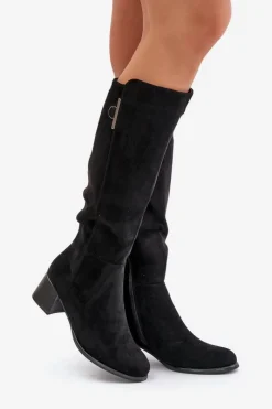 Kozaki Ocieplane|Kozaki Przed Kolano></noscript>Boto Kozaki Na Obcasie Z Eko Zamszu Przed Kolano Czarne Izanae Czarny