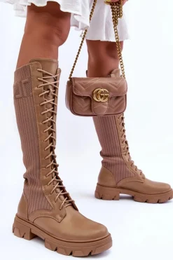 Kozaki Płaskie|Kozaki Przed Kolano>Boto Kozaki Na Płaskim Obcasie Ze Skarpetą Ciemnobeżowe Itona Beżowy