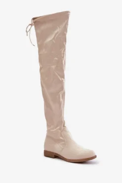 Online Boto Kozaki Na Płaskim Obcasie Za Kolano Z Eko Zamszu Beżowe Linnithia Beżowy