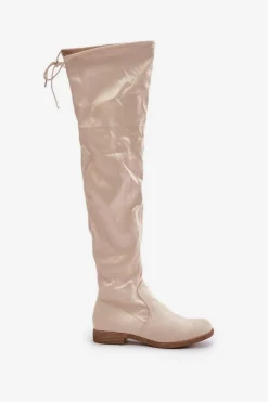 Online Boto Kozaki Na Płaskim Obcasie Za Kolano Z Eko Zamszu Beżowe Linnithia Beżowy