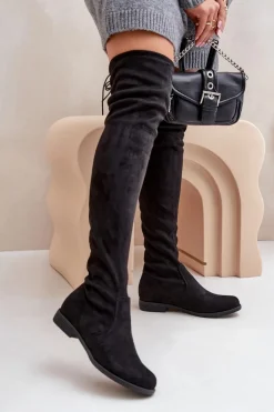 Best Boto Kozaki Na Płaskim Obcasie Za Kolano Z Eko Zamszu Czarne Linnithia