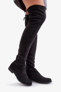 Best Boto Kozaki Na Płaskim Obcasie Za Kolano Z Eko Zamszu Czarne Linnithia