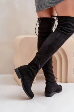 Best Boto Kozaki Na Płaskim Obcasie Za Kolano Z Eko Zamszu Czarne Linnithia