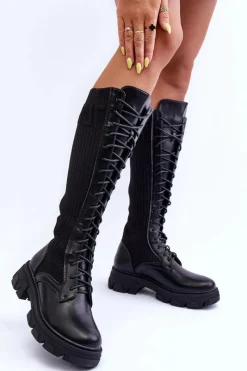 Kozaki Płaskie|Kozaki Przed Kolano>Boto Kozaki Na Płaskim Obcasie Ze Skarpetą Czarne Itona