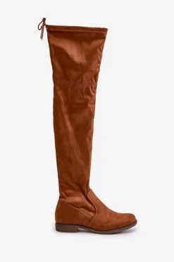 Best Kozaki Na Płaskim Obcasie Za Kolano Z Eko Zamszu Camel Linnithia Damskie Muszkieterki|Kozaki Za Kolano