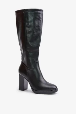 Online Boto Kozaki Na Słupku Eko Skórzane Przed Kolano Czarne Riamaya