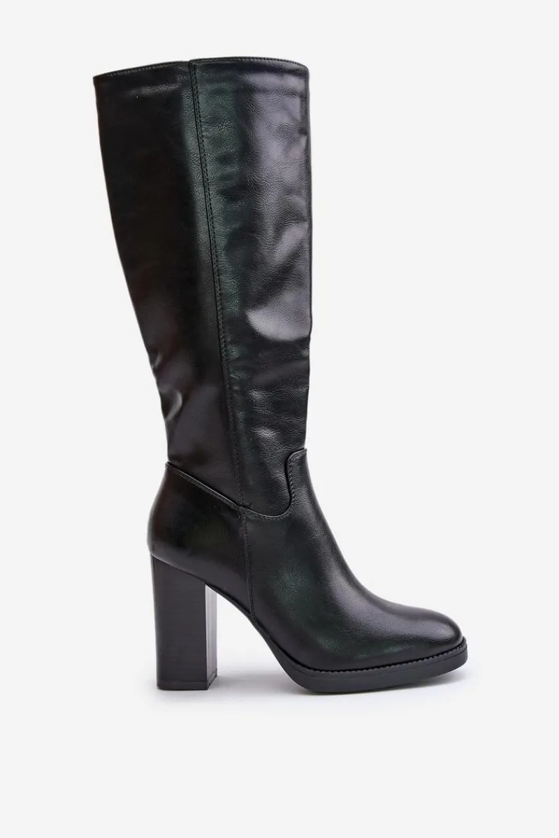 Online Boto Kozaki Na Słupku Eko Skórzane Przed Kolano Czarne Riamaya