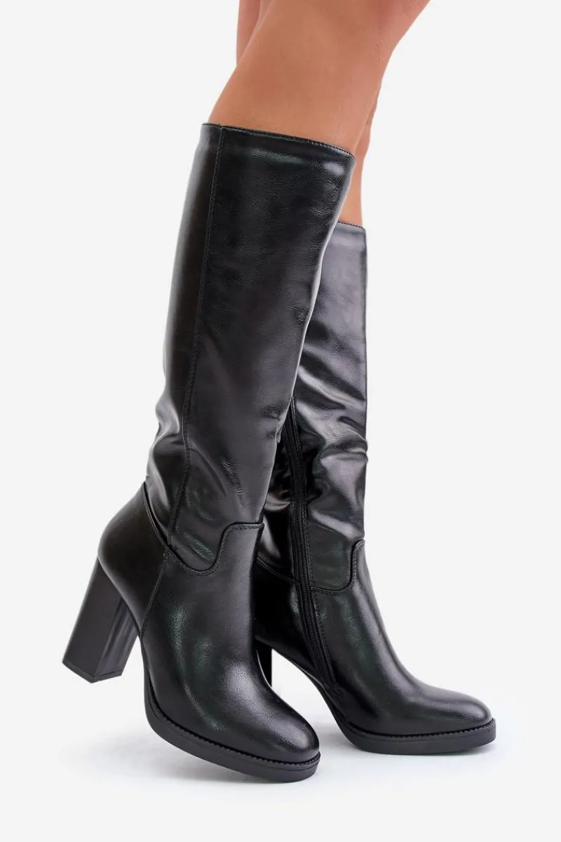 Online Boto Kozaki Na Słupku Eko Skórzane Przed Kolano Czarne Riamaya