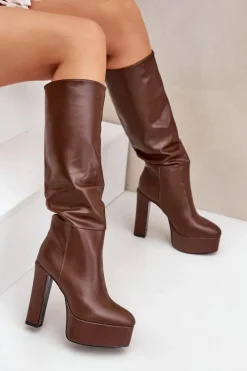 Online Boto Kozaki Na Słupku I Platformie Z Eko Skóry Brązowe Felilorn Brązowy