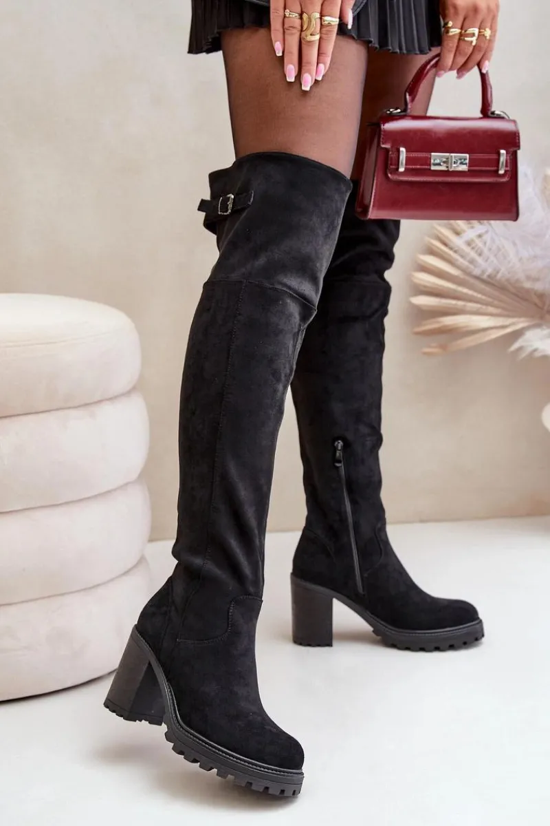 Kozaki Ocieplane|Muszkieterki>Boto Kozaki Na Słupku Z Cholewką Za Kolano Ocieplane Czarne Niaviera