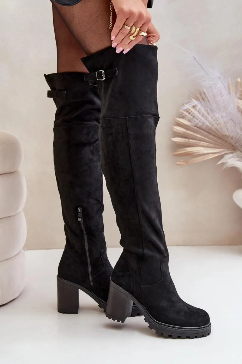 Kozaki Ocieplane|Muszkieterki>Boto Kozaki Na Słupku Z Cholewką Za Kolano Ocieplane Czarne Niaviera