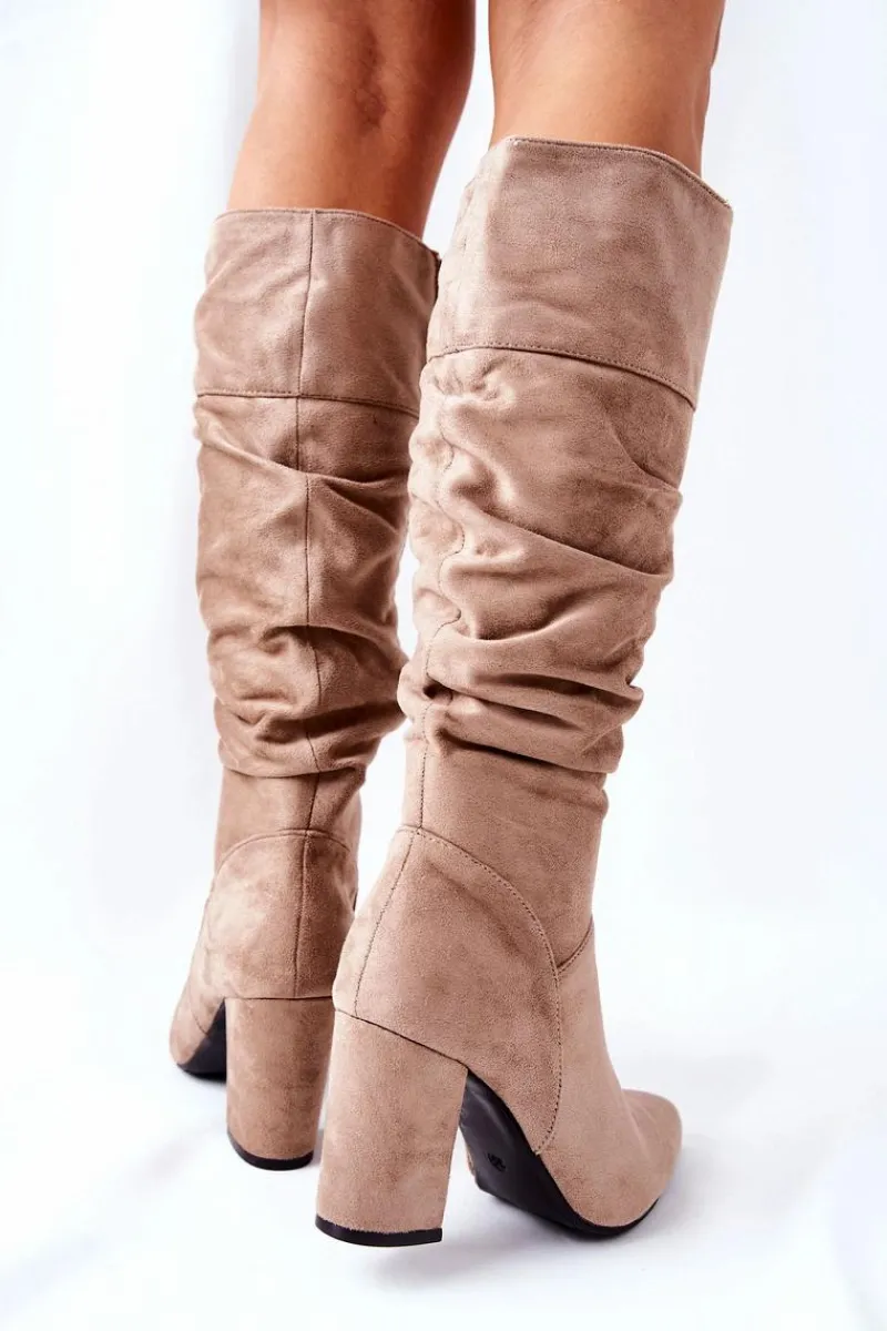 Sale Kozaki Na Słupku Zamszowe Beżowe Dorelle Damskie Kozaki Na Obcasie|Kozaki Zamszowe