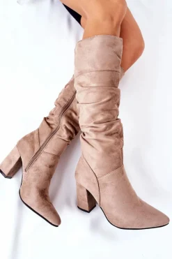 Sale Kozaki Na Słupku Zamszowe Beżowe Dorelle Damskie Kozaki Na Obcasie|Kozaki Zamszowe