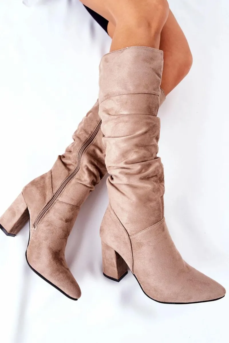 Sale Kozaki Na Słupku Zamszowe Beżowe Dorelle Damskie Kozaki Na Obcasie|Kozaki Zamszowe