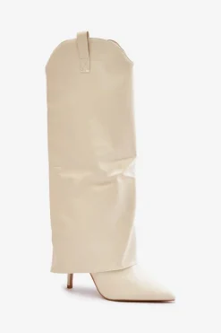 Kozaki Ocieplane|Kozaki Na Szpilce></noscript>Boto Kozaki Na Szpilce Z Wywiniętą Cholewką Jasnobeżowe Bellinna Beżowy